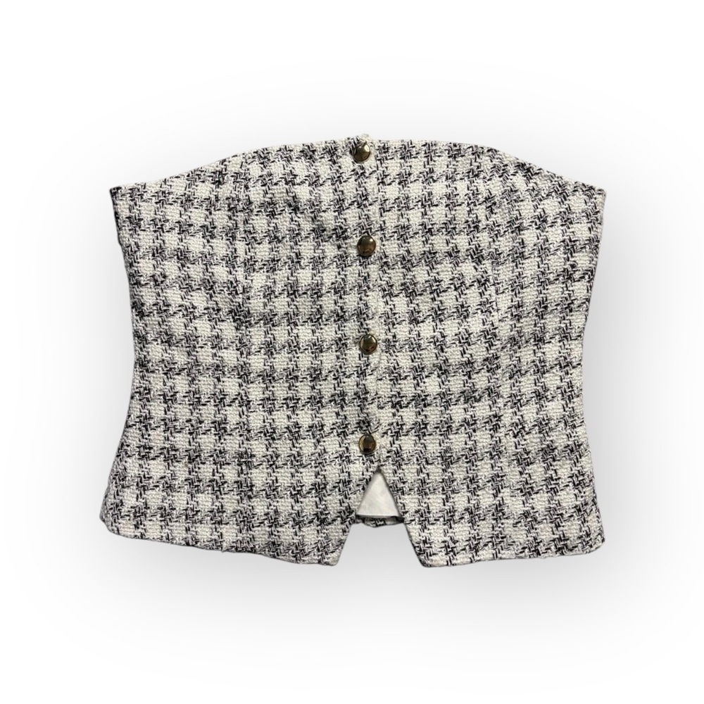 Sincerely Jules Tweed Houndstooth Corset Top Vest White Black Size L NWT